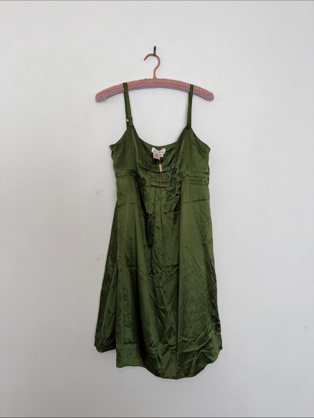 Max Studio Olive Green Midi Dress with Adjustable Straps Size Large Silk